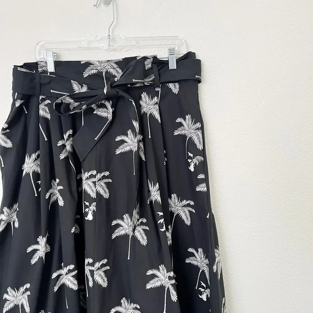 [Ann Taylor] Black White Tropical Palm Tree Pleated Maxi Skirt NWT Pockets Sz 16